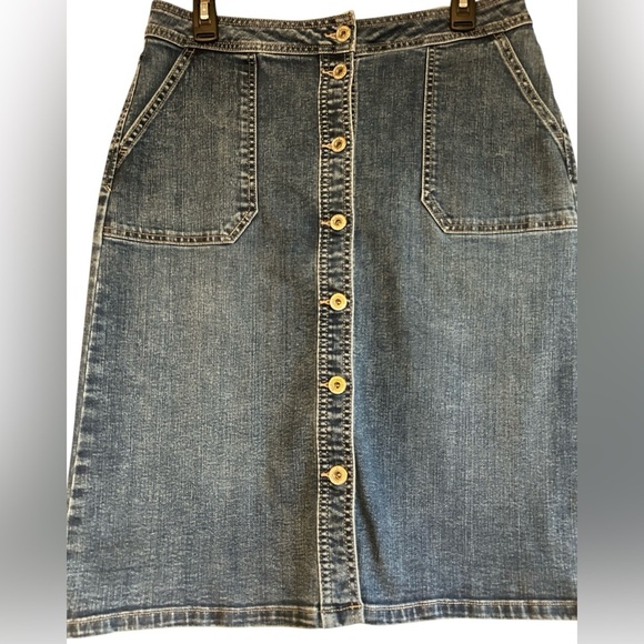 Vintage Liz Claiborne Denim Button Down Skirt Size 8 - Picture 1 of 4